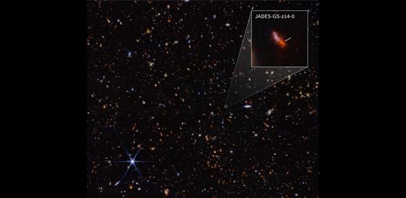 Infrared image showing JADES-GS-z14-0 galaxy