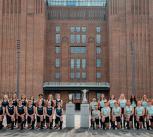 The Boat Race 2025 crews outside Battersea Power Station, London.